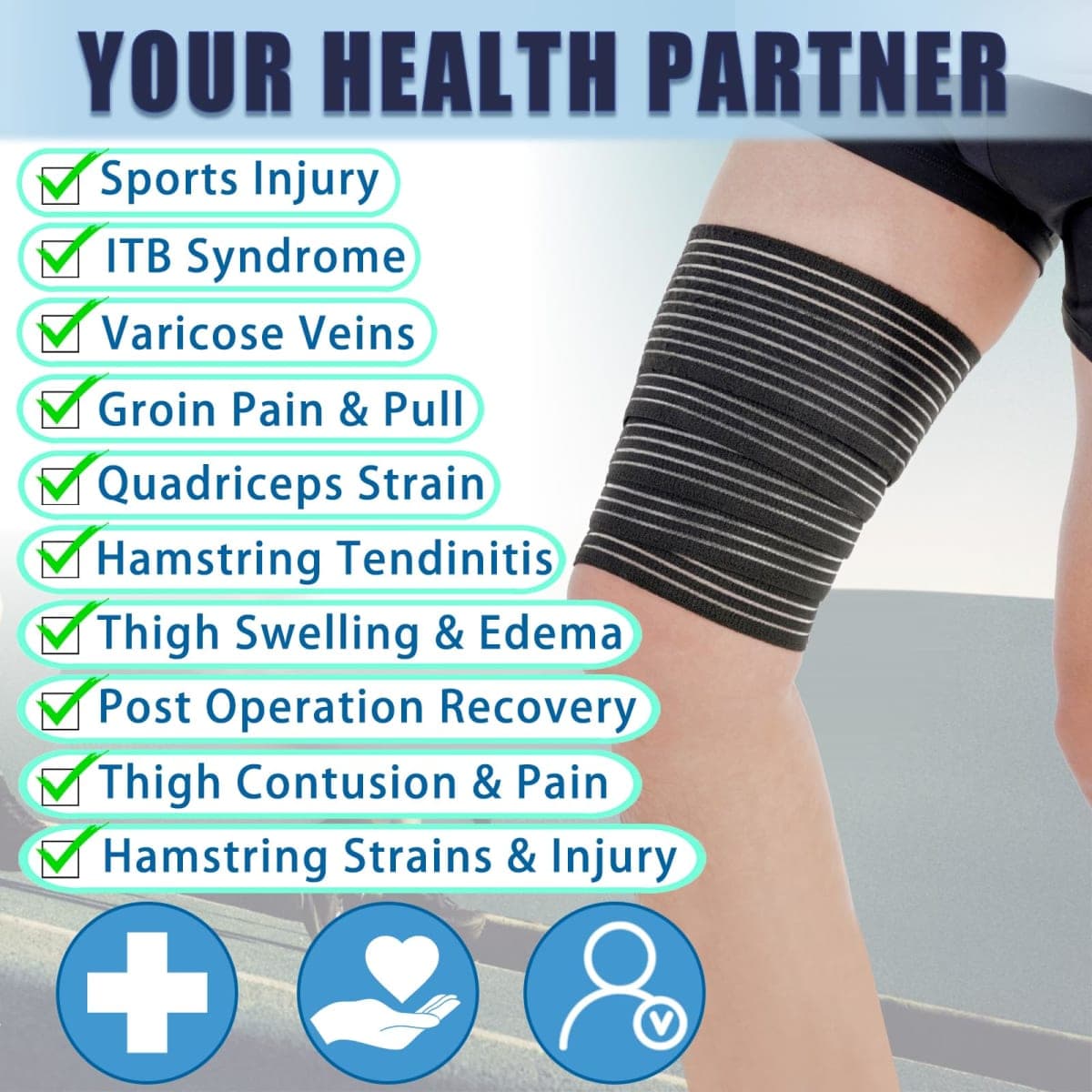 Zuscot 1 Pcs Thigh and Hamstring Compression Wrap, Adjustable Thigh Compression Brace, Versatile Compression Bandage thumbnail 2