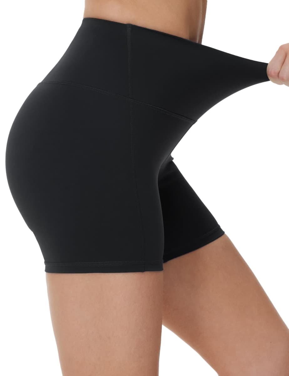 THE GYM PEOPLE Women's High Waist Yoga Workout Shorts Tummy Control Fitness Athletic Running Compression Shorts Black thumbnail 3