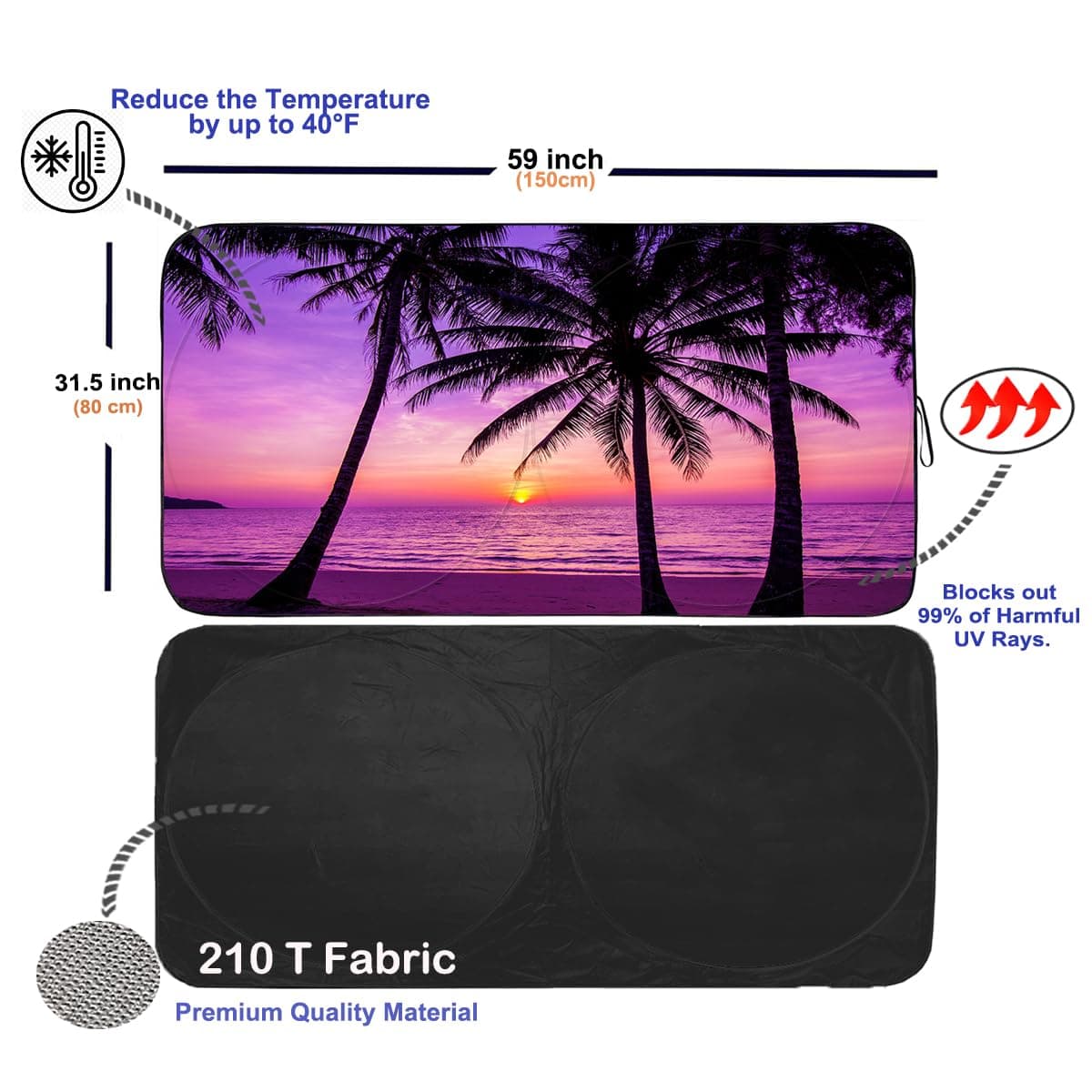 Gven Windshield Sun Shade, 2025 Foldable Purple Sunset Vehicle Windshield Protecion Heat Reduction Front Windshield Sun Shade Blocks UV Rays for Car Pickup Truck SUV (Sunset Purple, S) thumbnail 2