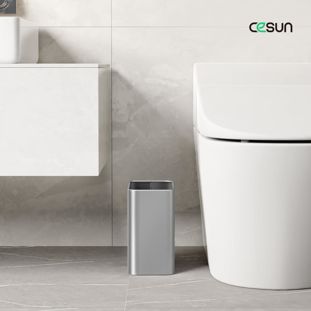 Cesun Small Bathroom Trash Can 2.1 Gallon Wastebasket, Modern Metal Garbage Can Office Waste Basket, Silver Stainless Steel Trash Bin for Bedroom, Home Office, Toilet, rv, Near Desk, Under Sink. thumbnail 2