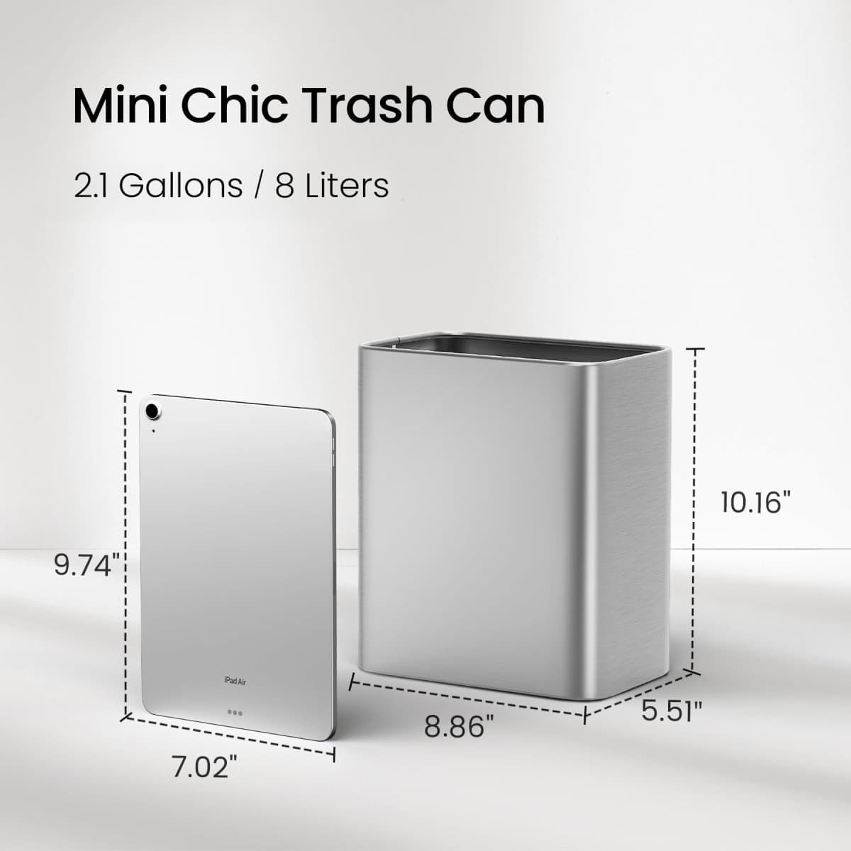 Cesun Small Bathroom Trash Can 2.1 Gallon Wastebasket, Modern Metal Garbage Can Office Waste Basket, Silver Stainless Steel Trash Bin for Bedroom, Home Office, Toilet, rv, Near Desk, Under Sink. thumbnail 3