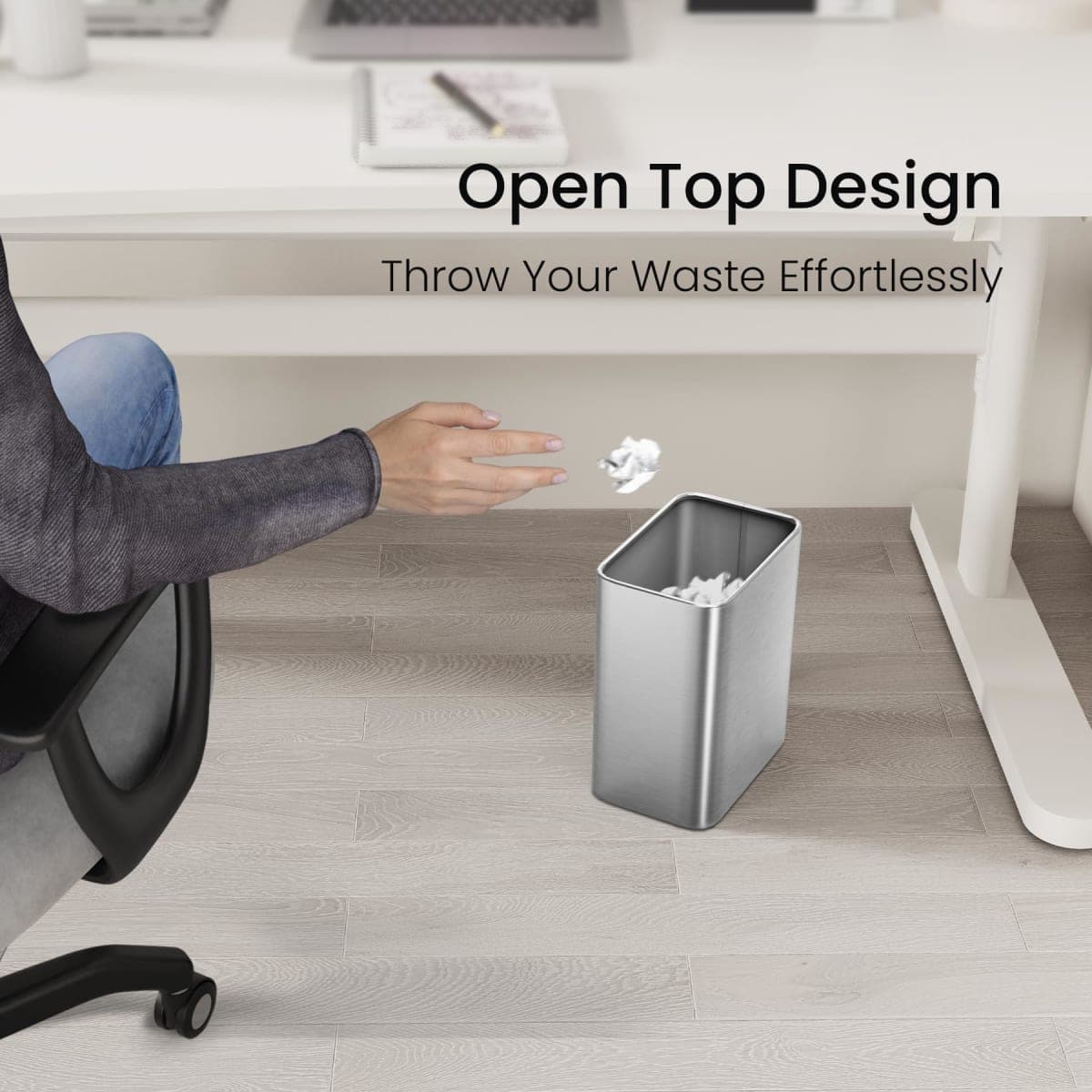 Cesun Small Bathroom Trash Can 2.1 Gallon Wastebasket, Modern Metal Garbage Can Office Waste Basket, Silver Stainless Steel Trash Bin for Bedroom, Home Office, Toilet, rv, Near Desk, Under Sink. thumbnail 4
