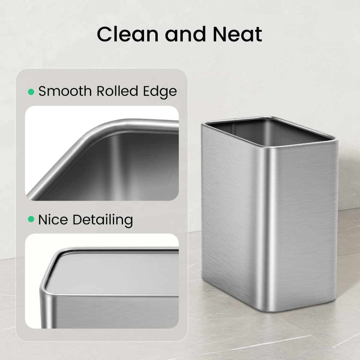 Cesun Small Bathroom Trash Can 2.1 Gallon Wastebasket, Modern Metal Garbage Can Office Waste Basket, Silver Stainless Steel Trash Bin for Bedroom, Home Office, Toilet, rv, Near Desk, Under Sink. thumbnail 5