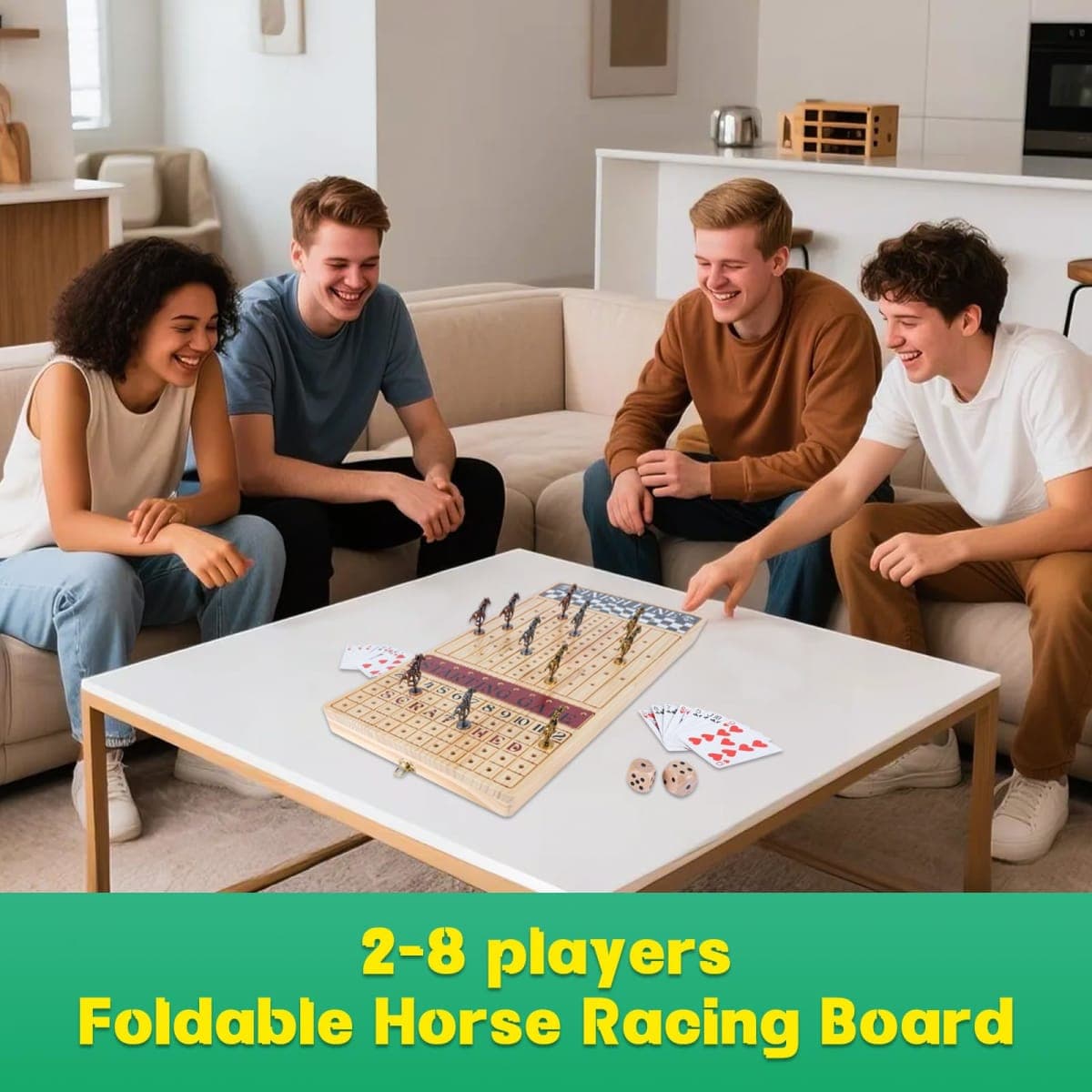 Offelec Large 23 inches Horse Race Board Game, Premium Durable Foldable Wooden Box, Horse Racing Game with 11 Retro Metal Horses, 2 Dices and 2 Playing Cards Fun Family Night Games for Adults Kids thumbnail 3