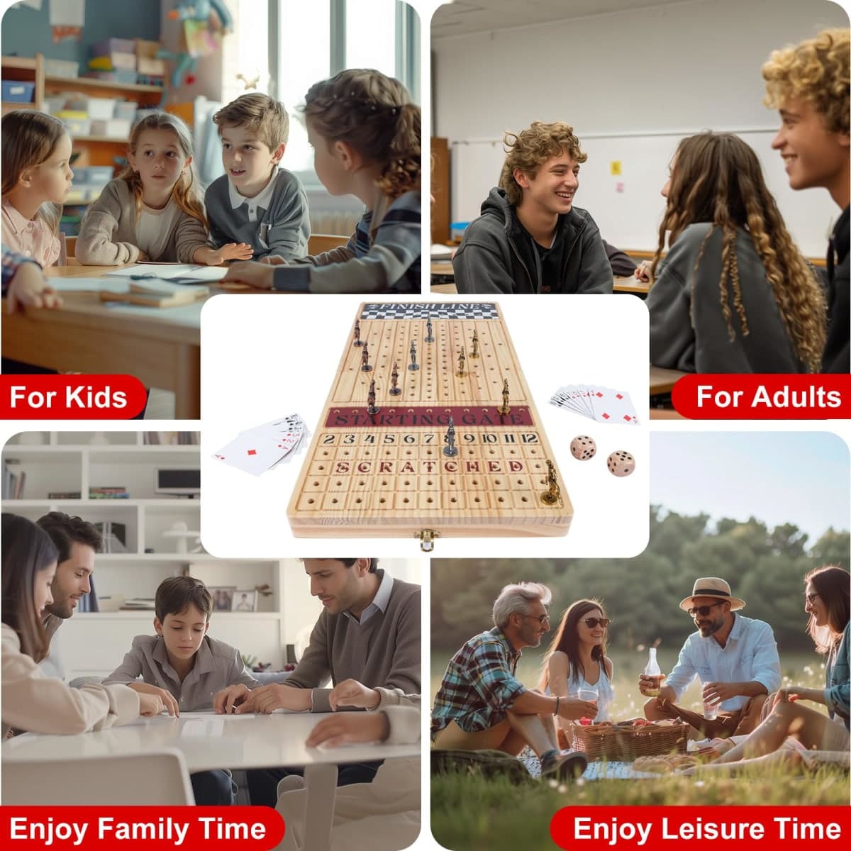 Offelec Large 23 inches Horse Race Board Game, Premium Durable Foldable Wooden Box, Horse Racing Game with 11 Retro Metal Horses, 2 Dices and 2 Playing Cards Fun Family Night Games for Adults Kids thumbnail 5