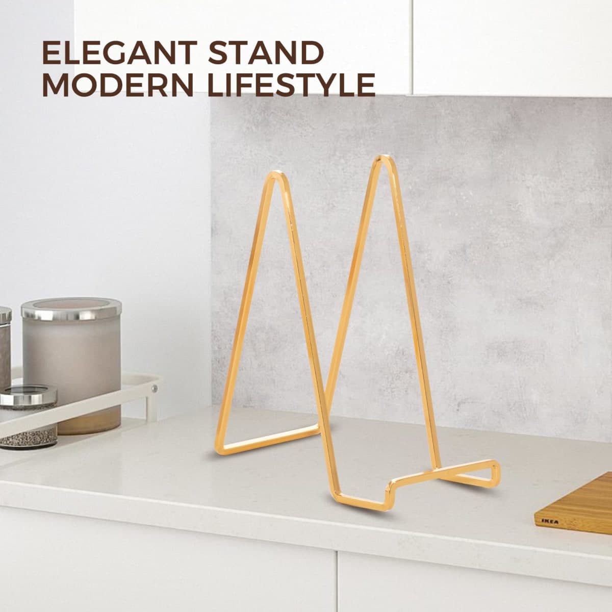 Large Plate Holder Display Stand - 10 inch Tall Plate Stands for Display - Metal Picture Frame Stand - Big Tabletop Easel Stand for Decorative Plates | Platter | Book | Plaque | Tile - 3 Pack - Gold thumbnail 5