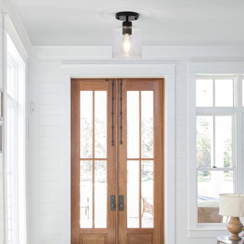 KLSS 2 Pack Black Modern Semi Flush Mount Ceiling Light, Rustic Ceiling Light Fixture for Hallway, Entryway, Bedroom, Living Room, etc., Matte Black Finish (6 in) thumbnail 2