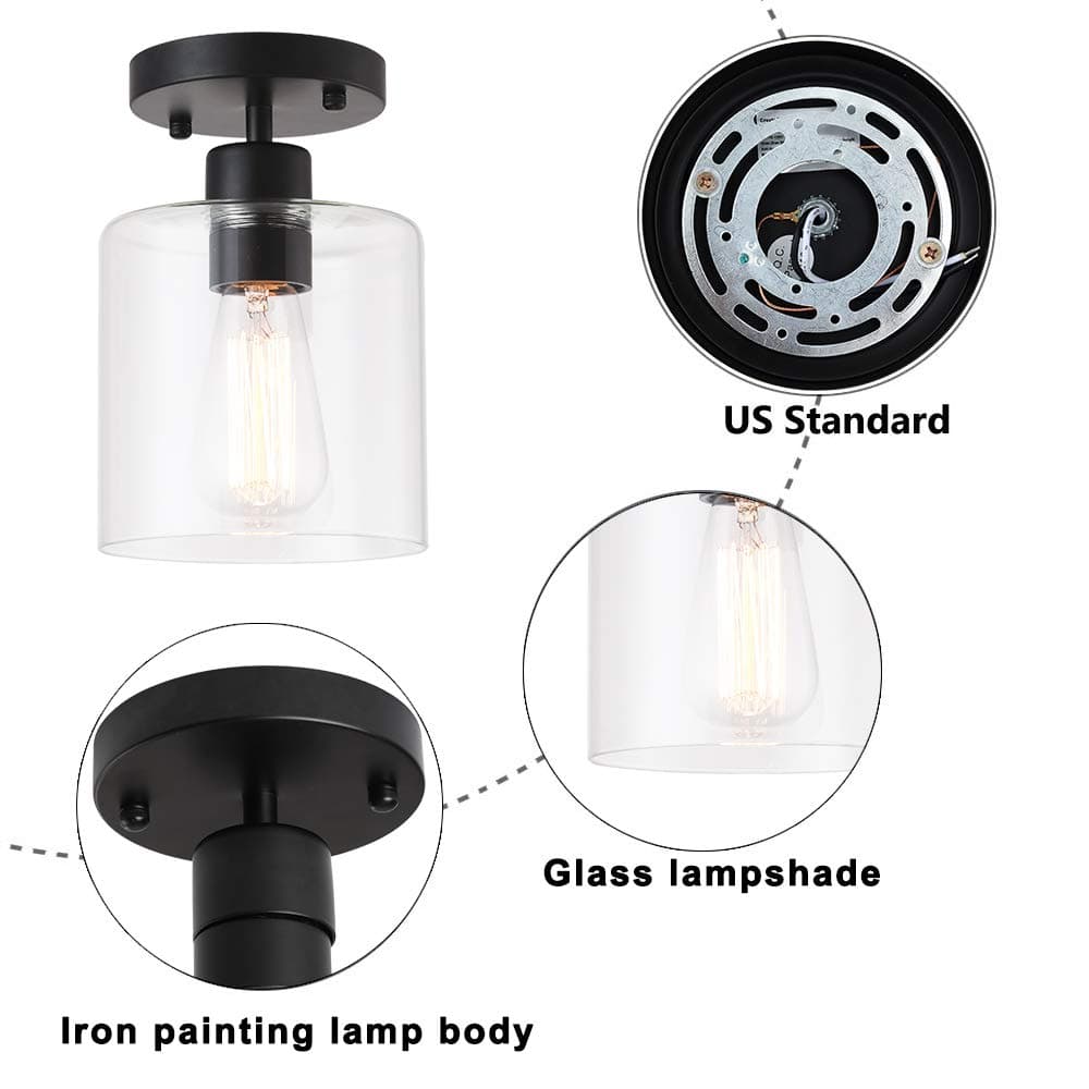 KLSS 2 Pack Black Modern Semi Flush Mount Ceiling Light, Rustic Ceiling Light Fixture for Hallway, Entryway, Bedroom, Living Room, etc., Matte Black Finish (6 in) thumbnail 3
