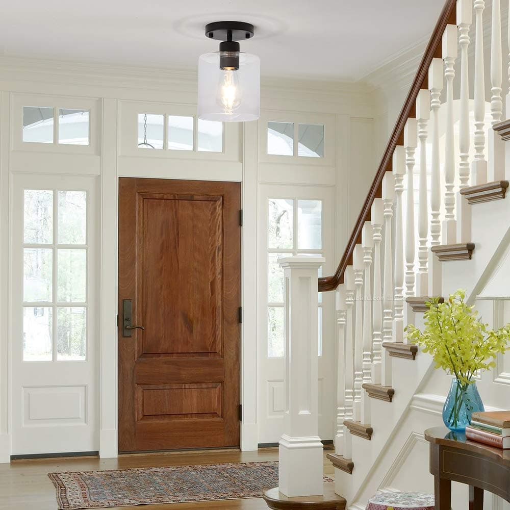 KLSS 2 Pack Black Modern Semi Flush Mount Ceiling Light, Rustic Ceiling Light Fixture for Hallway, Entryway, Bedroom, Living Room, etc., Matte Black Finish (6 in) thumbnail 4