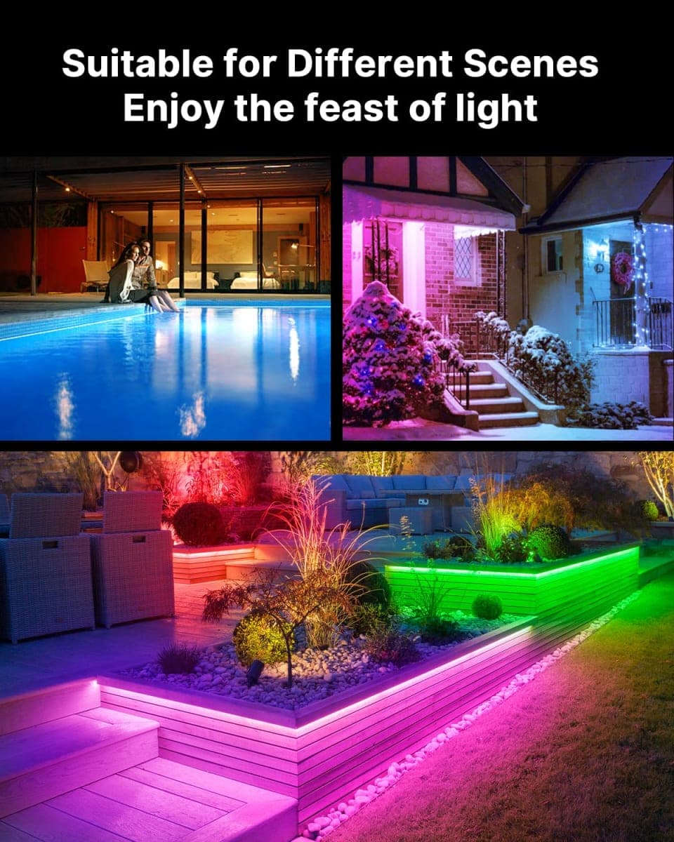 Fussion Outdoor LED Strip Lights Waterproof 100FT (2 Rolls of 50ft) IP67 LED Light Strips with Remote, RGB Color Changing Christmas House Rope Lighting for Outside thumbnail 4