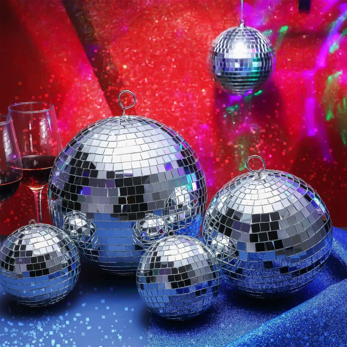 Haull 8 Pcs Large Disco Ball Set Silver Mirror Disco Reflective Ball with Hanging Ring Party Ornament Decoration for Stage Club Ballroom Dance Hall Wedding Prom Props(8'', 6'', 4'') thumbnail 2