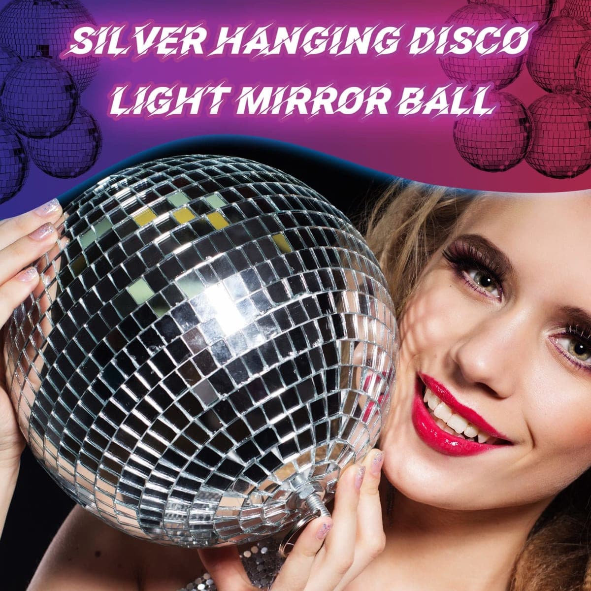 Haull 8 Pcs Large Disco Ball Set Silver Mirror Disco Reflective Ball with Hanging Ring Party Ornament Decoration for Stage Club Ballroom Dance Hall Wedding Prom Props(8'', 6'', 4'') thumbnail 5