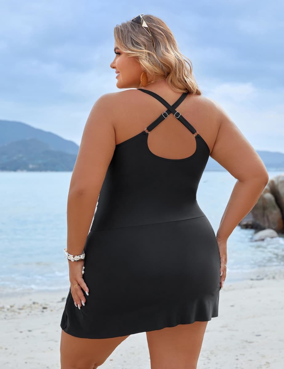 Blooming Jelly Women Plus Size Swim Dress Swimsuits One Piece Maternity Tummy Control Bathing Suit (XXL, Black) thumbnail 2
