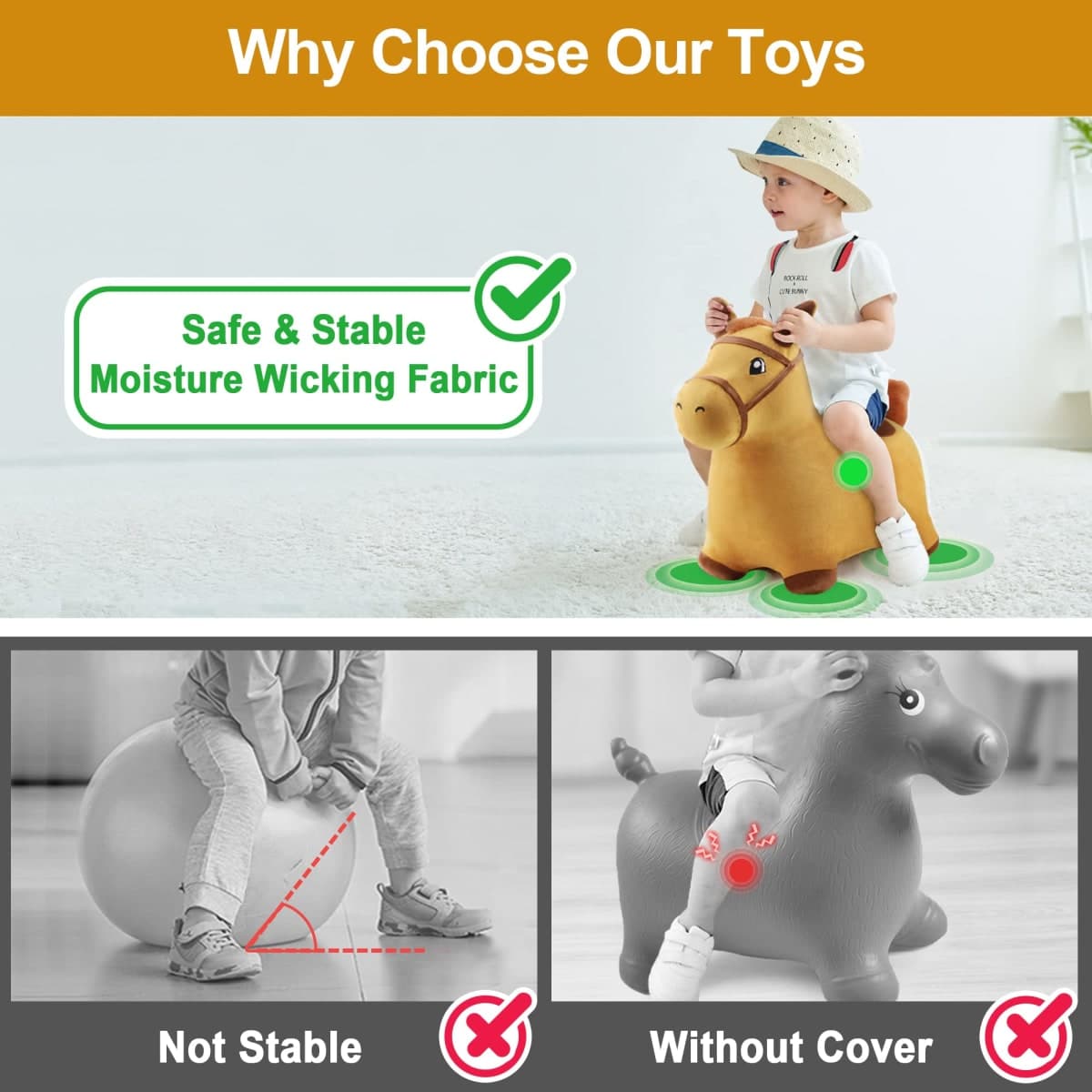 iPlay, iLearn Bouncy Pals Hopping Horse, Toddler Girl Boy Inflatable Bouncing Animal Hopper Toy, Outdoor Indoor Plush Ride on Bouncer, Baby Birthday Gift 18 Month 2 3 4 Year Old Kid - Horse thumbnail 4