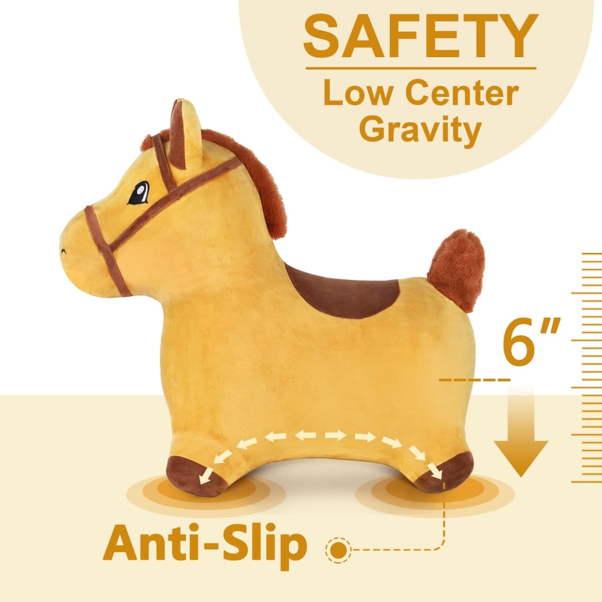 iPlay, iLearn Bouncy Pals Hopping Horse, Toddler Girl Boy Inflatable Bouncing Animal Hopper Toy, Outdoor Indoor Plush Ride on Bouncer, Baby Birthday Gift 18 Month 2 3 4 Year Old Kid - Horse thumbnail 5