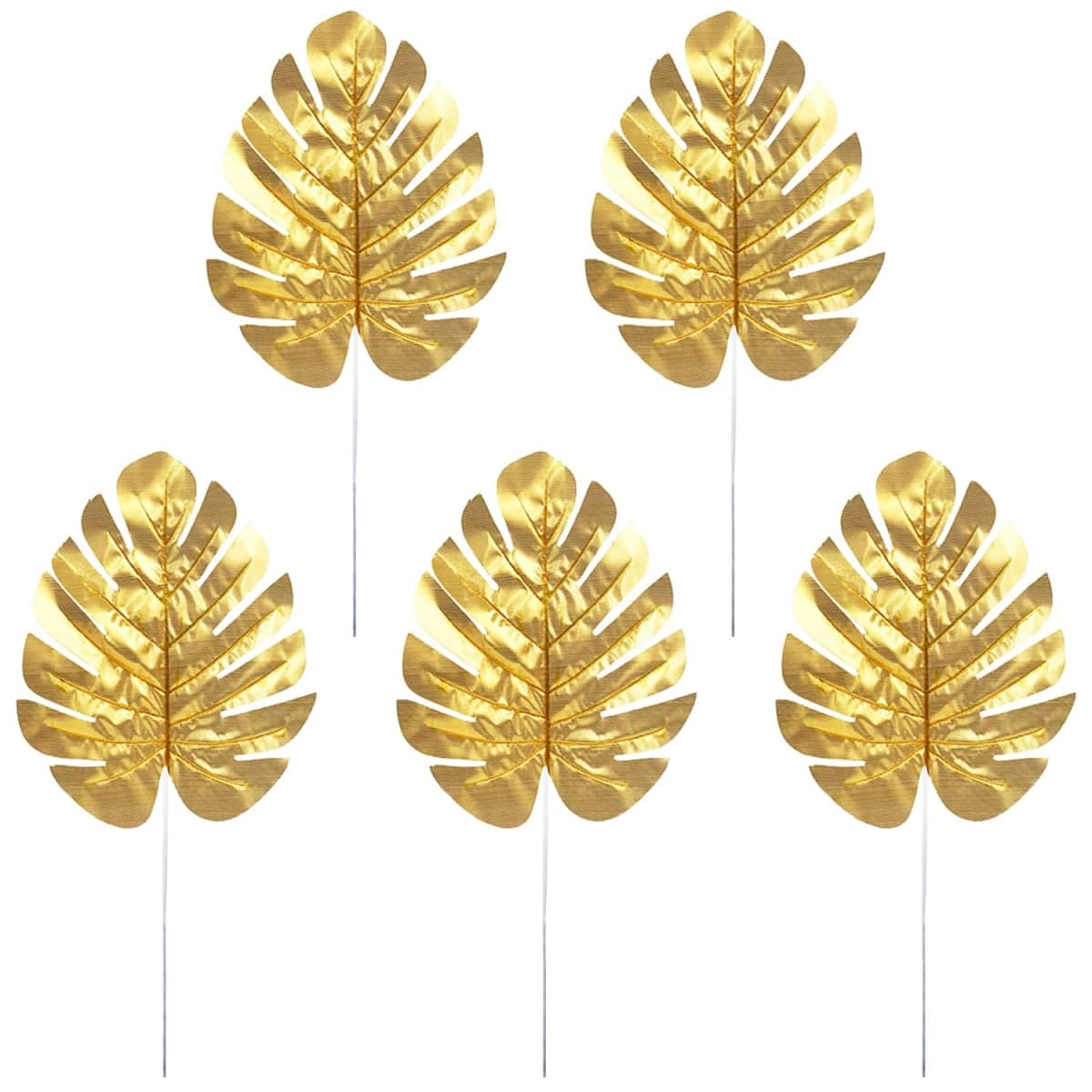 CCINEE 24PCS Golden Artificial Palm Leaves, Faux Monstera Leaves Simulation Safari Leaves with Stems for Home Hawaiian Luau Party Jungle Beach Theme Party — image 1