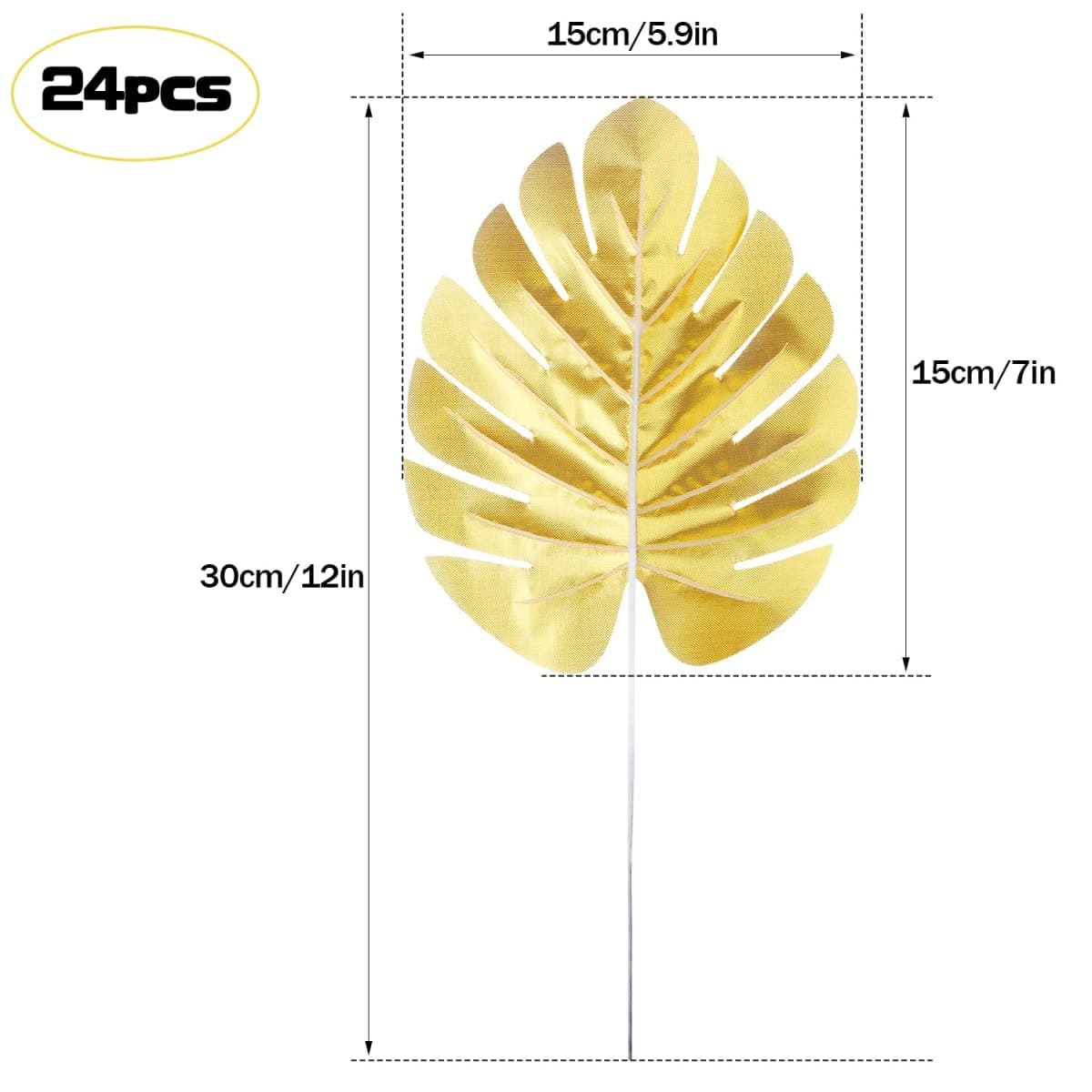 CCINEE 24PCS Golden Artificial Palm Leaves, Faux Monstera Leaves Simulation Safari Leaves with Stems for Home Hawaiian Luau Party Jungle Beach Theme Party thumbnail 2