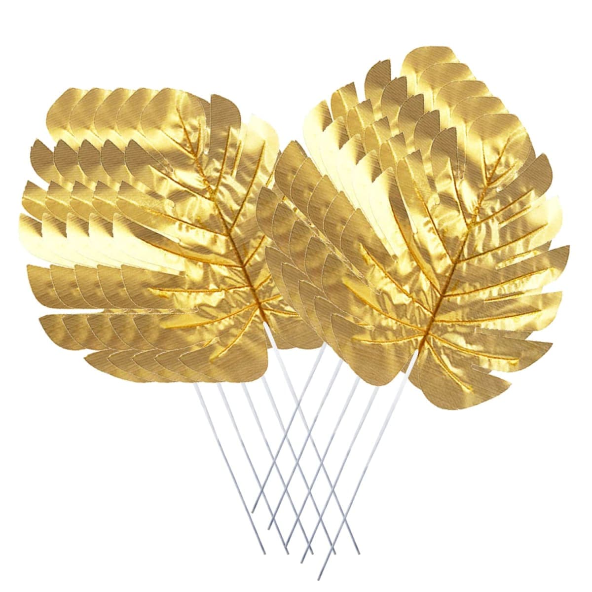 CCINEE 24PCS Golden Artificial Palm Leaves, Faux Monstera Leaves Simulation Safari Leaves with Stems for Home Hawaiian Luau Party Jungle Beach Theme Party thumbnail 3