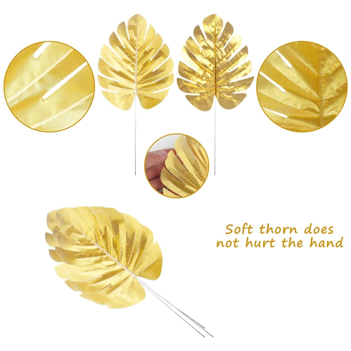 CCINEE 24PCS Golden Artificial Palm Leaves, Faux Monstera Leaves Simulation Safari Leaves with Stems for Home Hawaiian Luau Party Jungle Beach Theme Party thumbnail 5