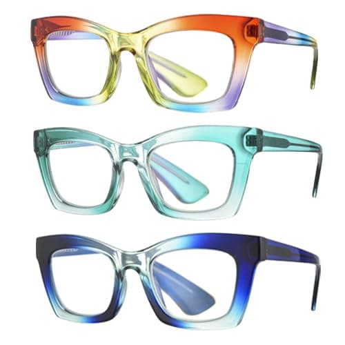 bullabulling 3 pack Oprah style Spring hinge Readers Blue Light Blocking Computer Square Reading Glasses for Women Men (c8/c1/c6, 2.0) — image 1
