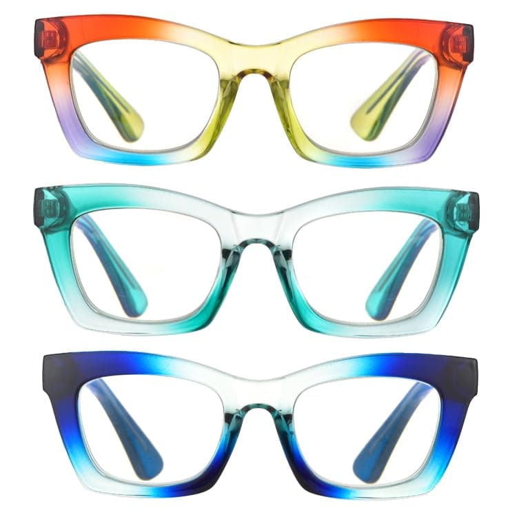 bullabulling 3 pack Oprah style Spring hinge Readers Blue Light Blocking Computer Square Reading Glasses for Women Men (c8/c1/c6, 2.0) thumbnail 3