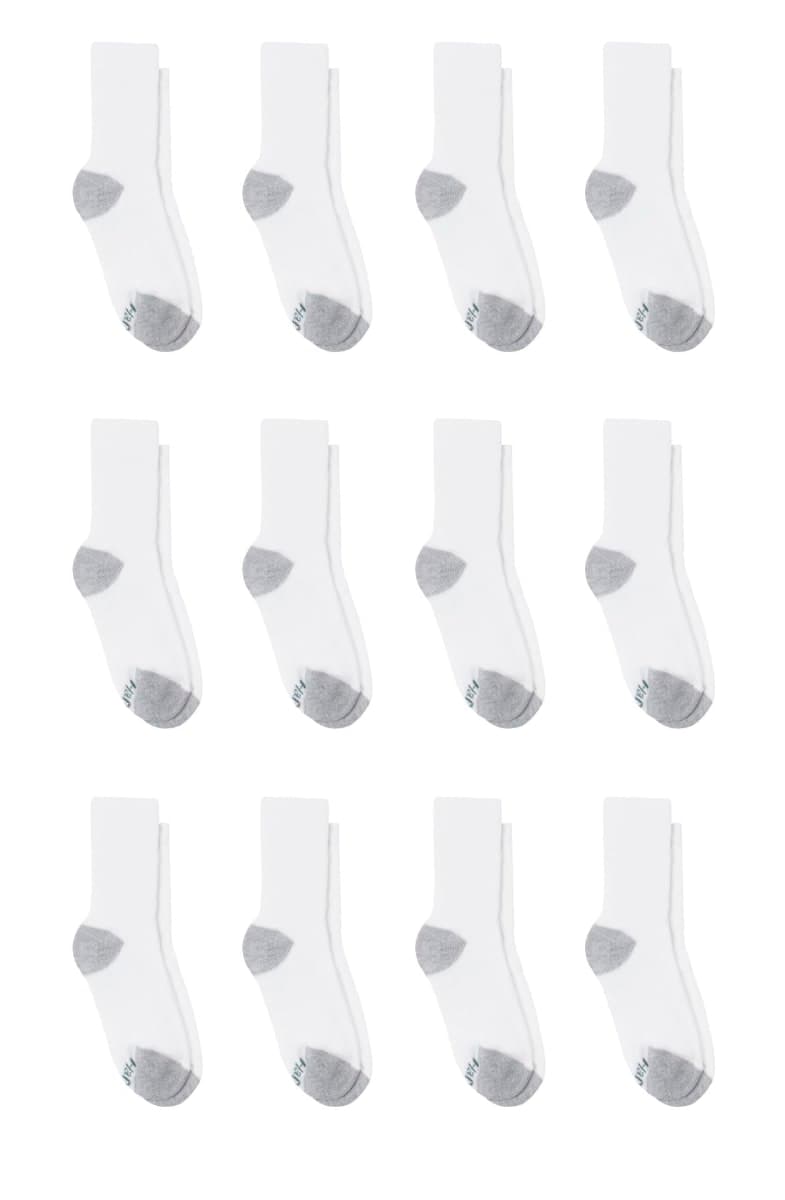 Hanes Boys' Socks, Double Tough Cushioned Crew Socks, 12-pair Packs, White/Grey Bottom, Small thumbnail 2