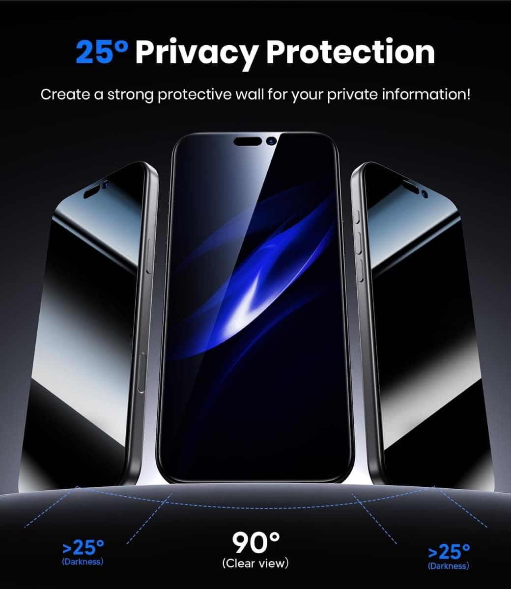 ARERCO 3 Pack for iPhone 17 Pro Max Screen Protector Privacy + 2 Camera Lens Protector 9H+ Tempered Full cover Glass for iPhone 17 ProMax Military Grade Shatterproof Anti Spy Auto Installation frame thumbnail 2