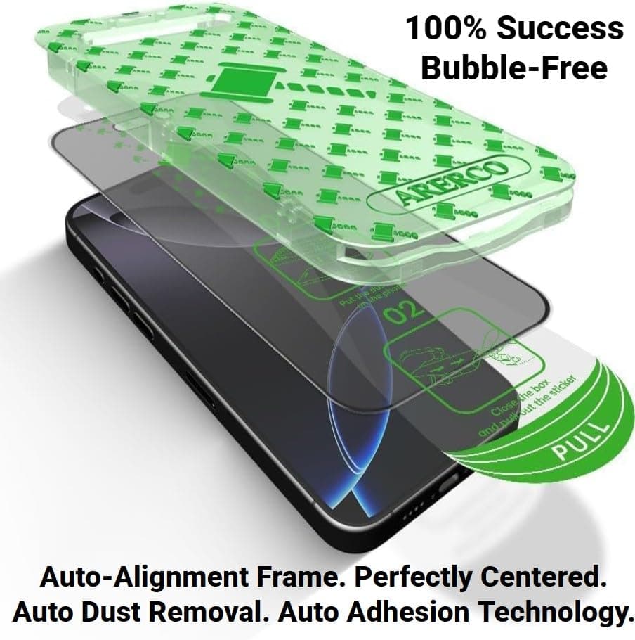 ARERCO 3 Pack for iPhone 17 Pro Max Screen Protector Privacy + 2 Camera Lens Protector 9H+ Tempered Full cover Glass for iPhone 17 ProMax Military Grade Shatterproof Anti Spy Auto Installation frame thumbnail 4