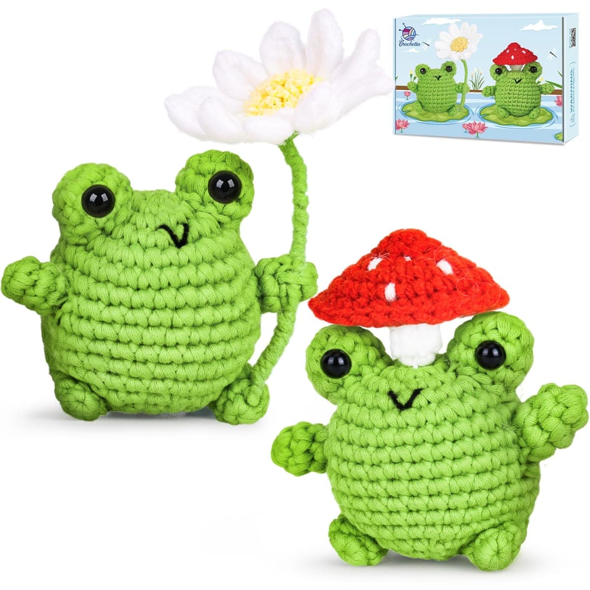 Crochetta Crochet Kit for Beginners, Beginner Crochet Animal Kits for Adults with Step-by-Step Video Tutorials, DIY Knitting & Crocheting Craft Hobbies Supplies, 2 Pack Frog Amigurumi(40%+ Yarn) — image 1