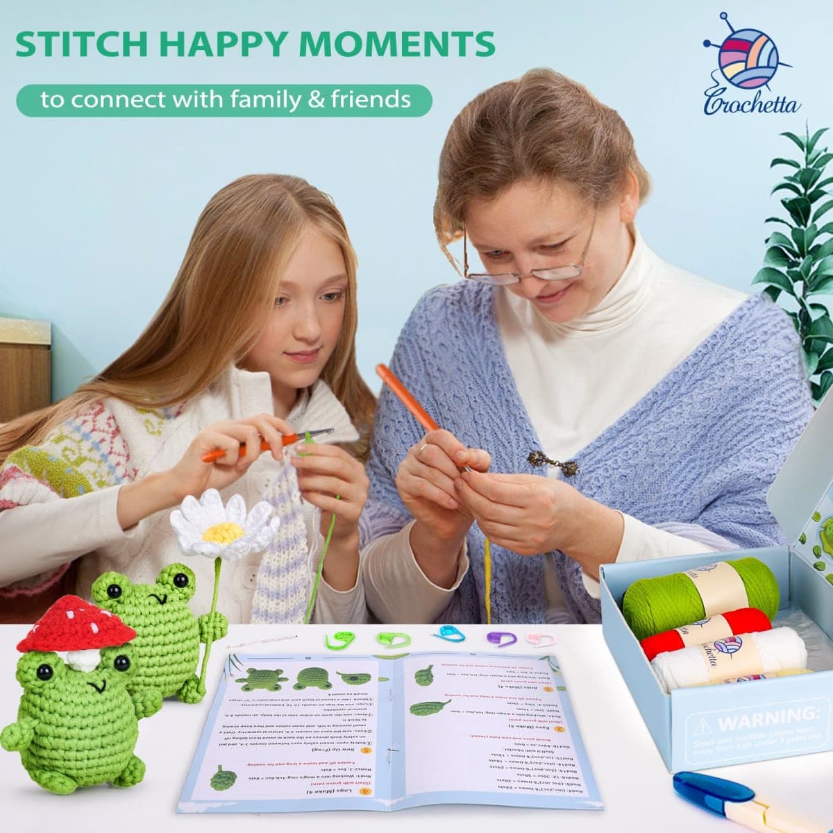 Crochetta Crochet Kit for Beginners, Beginner Crochet Animal Kits for Adults with Step-by-Step Video Tutorials, DIY Knitting & Crocheting Craft Hobbies Supplies, 2 Pack Frog Amigurumi(40%+ Yarn) thumbnail 4