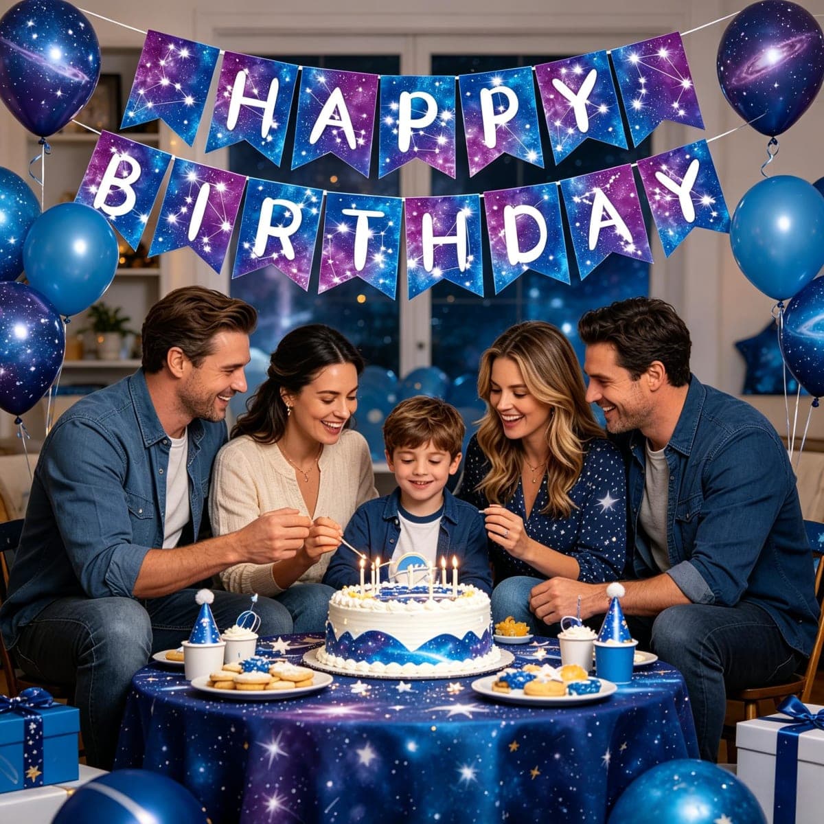 Galaxy Happy Birthday Banner Galaxy Space Astrology Party Decorations Space Birthday Banner Planet Starry Sky Themed Party Banner for Solar System Themed Party Decoration thumbnail 5