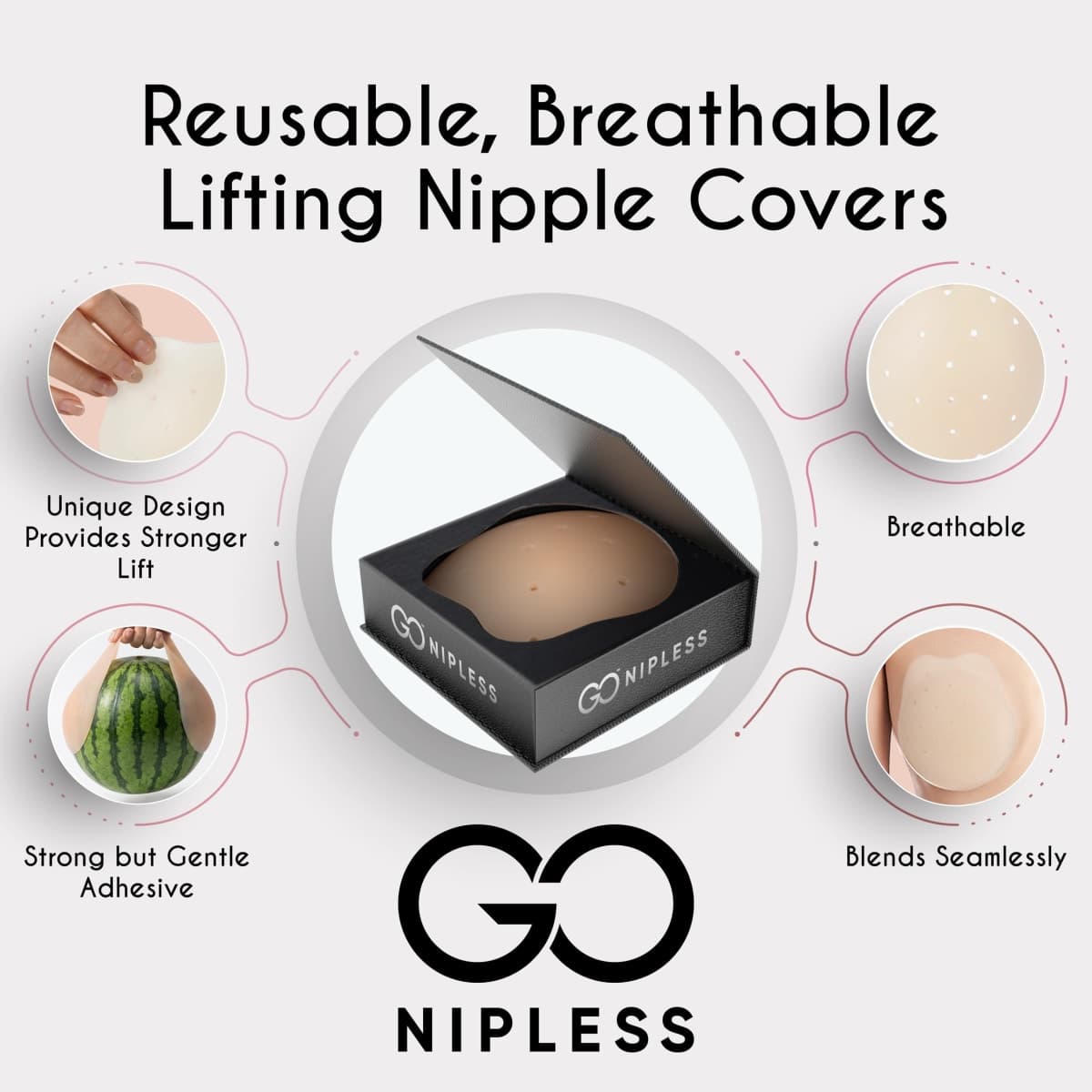 Go Nipless Breathable Lift Nipple Covers – Reusable Silicone Nipple Covers with Micro-Perforated Cooling Holes – Invisible Lift Pasties for Bridal, Backless & Strapless Dresses thumbnail 2