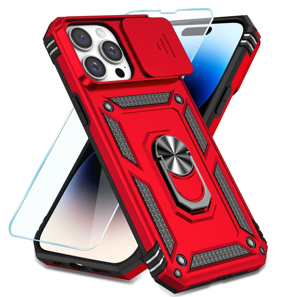 SunStory Compatible with iPhone 14 Pro Case with HD Screen Protector & Slide Camera Cover & Rotated Ring Kickstand, [Military-Grade] Phone Case for iPhone 14 Pro (BBlack) — image 1