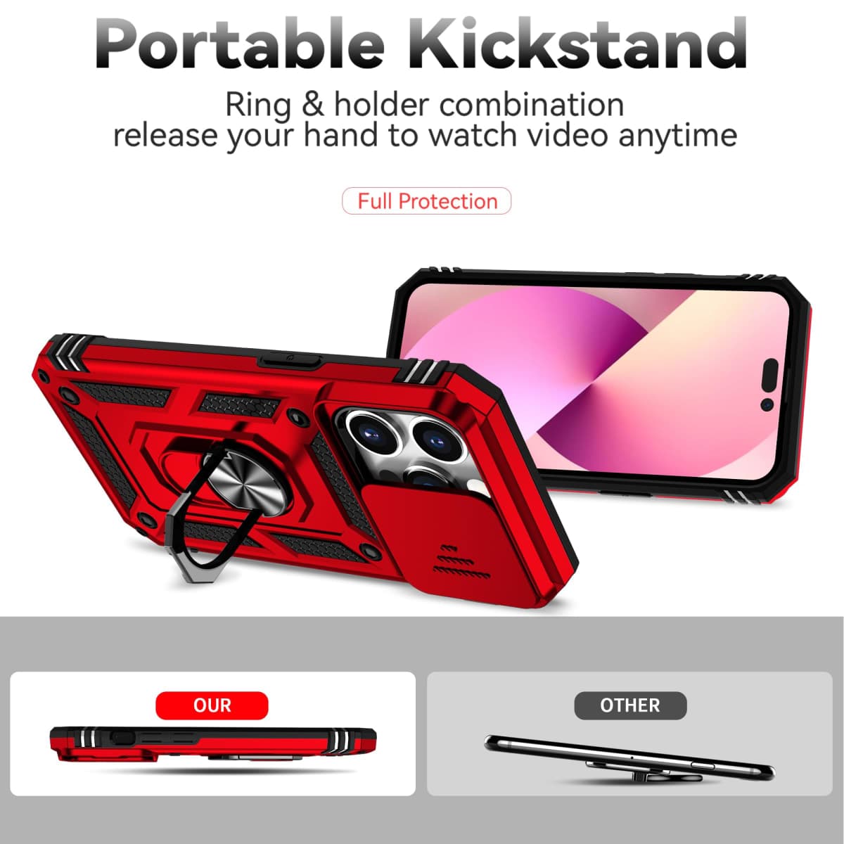 SunStory Compatible with iPhone 14 Pro Case with HD Screen Protector & Slide Camera Cover & Rotated Ring Kickstand, [Military-Grade] Phone Case for iPhone 14 Pro (BBlack) thumbnail 3