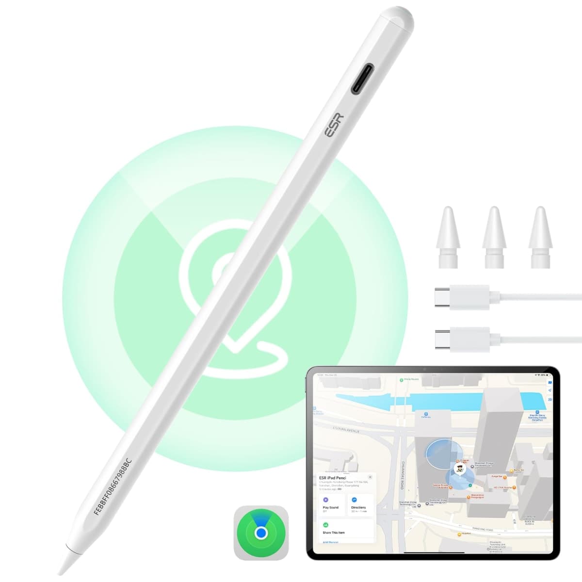 ESR Geo Digital iPad Pencil Findmy Compatible with Apple iPad 2018-2026,with Easy Shortcuts for Apple iPad A16/10/9/8 & Air 13/11 & Pro 12.9/13/11 & Mini 7/6/5,White(No Wireless Charging) — image 1