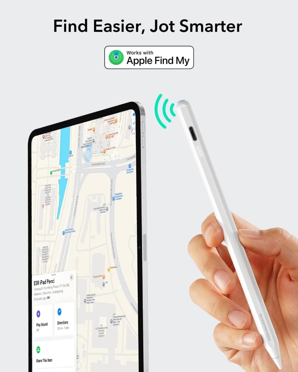 ESR Geo Digital iPad Pencil Findmy Compatible with Apple iPad 2018-2026,with Easy Shortcuts for Apple iPad A16/10/9/8 & Air 13/11 & Pro 12.9/13/11 & Mini 7/6/5,White(No Wireless Charging) thumbnail 2