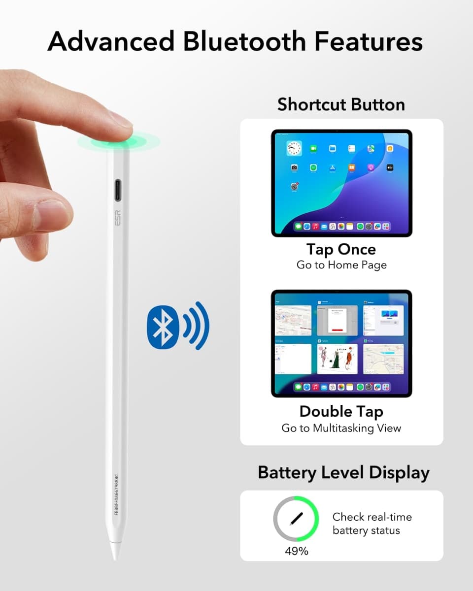 ESR Geo Digital iPad Pencil Findmy Compatible with Apple iPad 2018-2026,with Easy Shortcuts for Apple iPad A16/10/9/8 & Air 13/11 & Pro 12.9/13/11 & Mini 7/6/5,White(No Wireless Charging) thumbnail 4