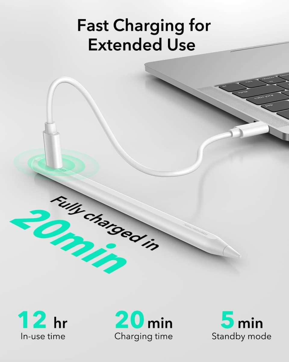 ESR Geo Digital iPad Pencil Findmy Compatible with Apple iPad 2018-2026,with Easy Shortcuts for Apple iPad A16/10/9/8 & Air 13/11 & Pro 12.9/13/11 & Mini 7/6/5,White(No Wireless Charging) thumbnail 5