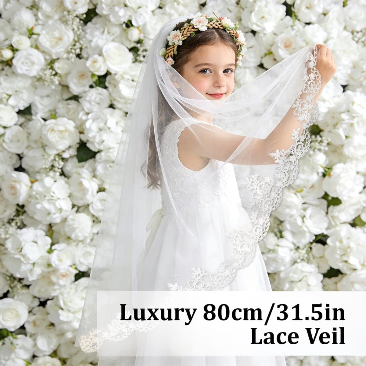 YARIEW First Communion Veil for Girls with Comb White Lace Veil Holy Communion Headpiece for Catholic Sacrament Church Ceremony for Women Party Hair Accessories thumbnail 2