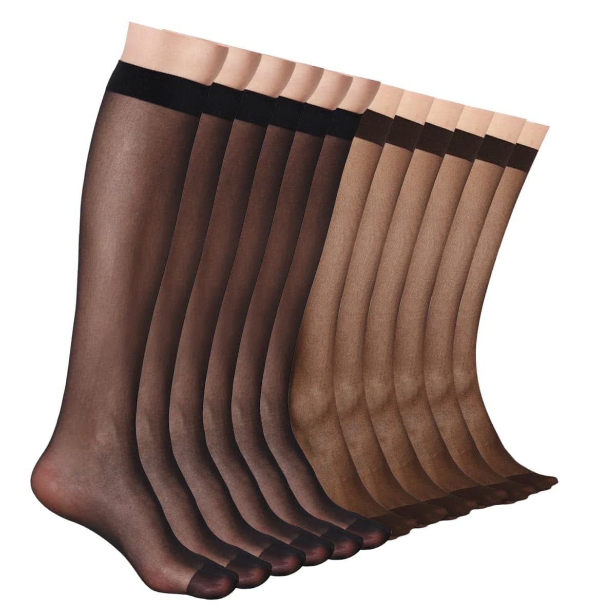 ZIHUA 12 Pairs Knee High Stockings for Women, 20 Denier Sheer Nylon Socks for Women, 6black 6brown, One Size — image 1