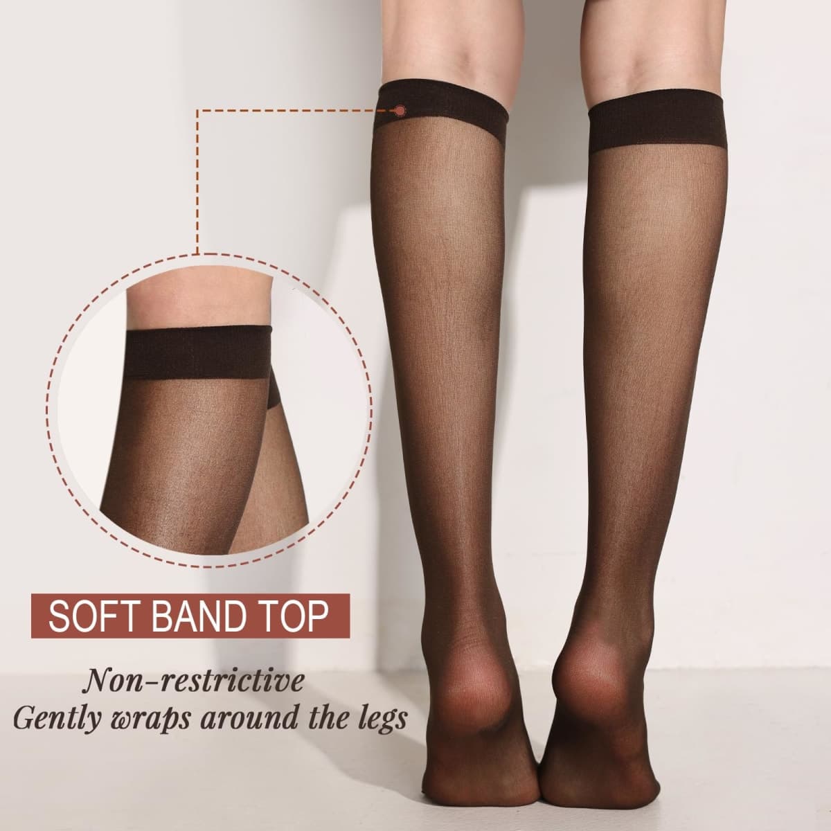 ZIHUA 12 Pairs Knee High Stockings for Women, 20 Denier Sheer Nylon Socks for Women, 6black 6brown, One Size thumbnail 2
