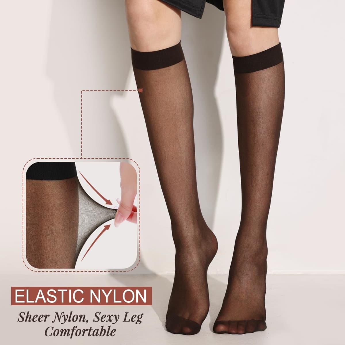 ZIHUA 12 Pairs Knee High Stockings for Women, 20 Denier Sheer Nylon Socks for Women, 6black 6brown, One Size thumbnail 4