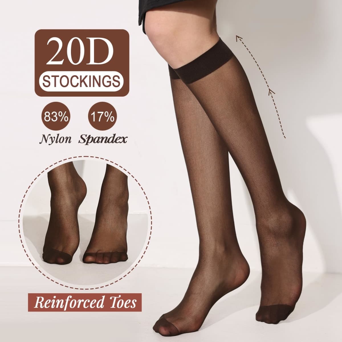 ZIHUA 12 Pairs Knee High Stockings for Women, 20 Denier Sheer Nylon Socks for Women, 6black 6brown, One Size thumbnail 5
