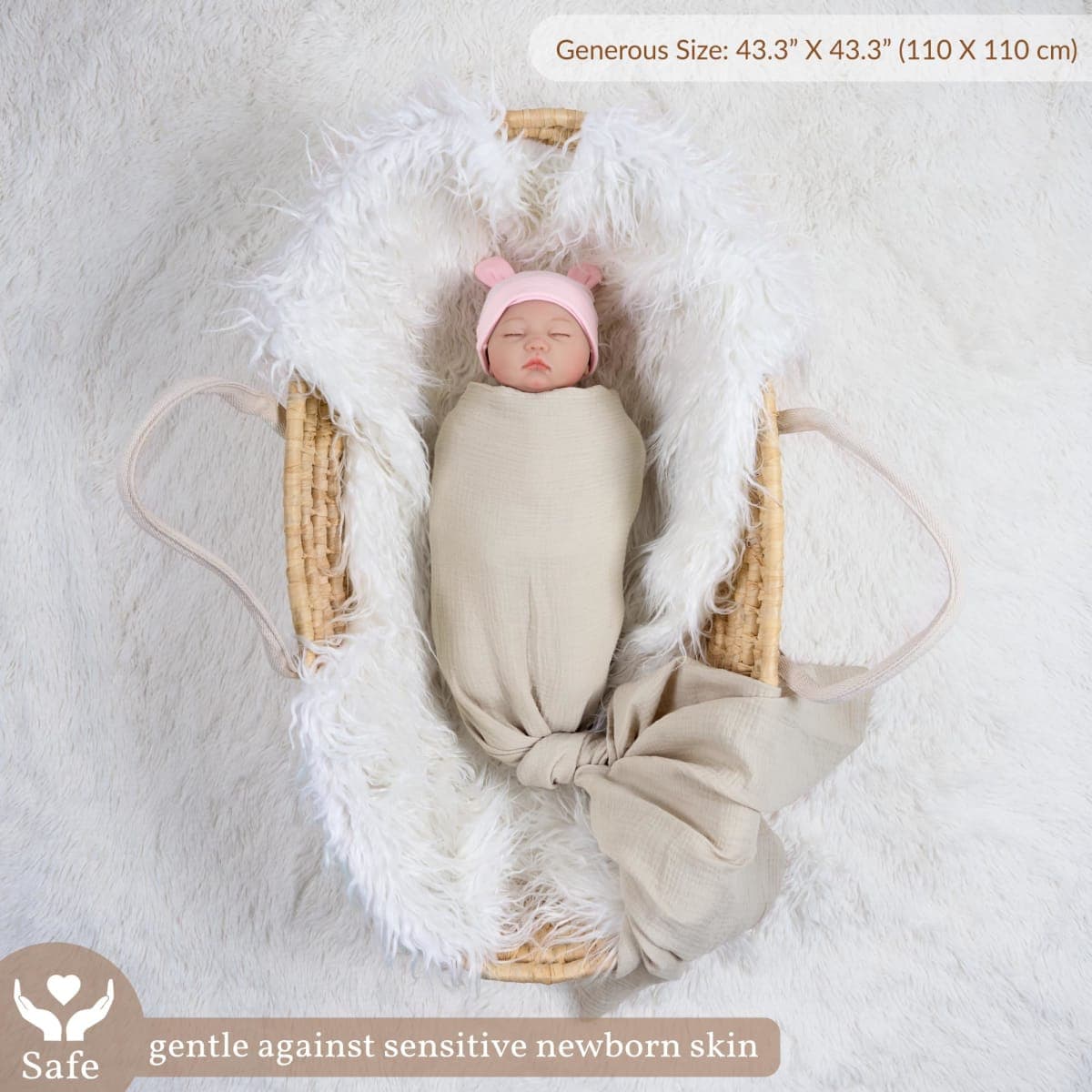 Meracorallo Muslin Swaddle Blanket, 100% Cotton Receiving Blanket Soft and Breathable Swaddle Wrap for Baby Boys and Girls, Beige thumbnail 2