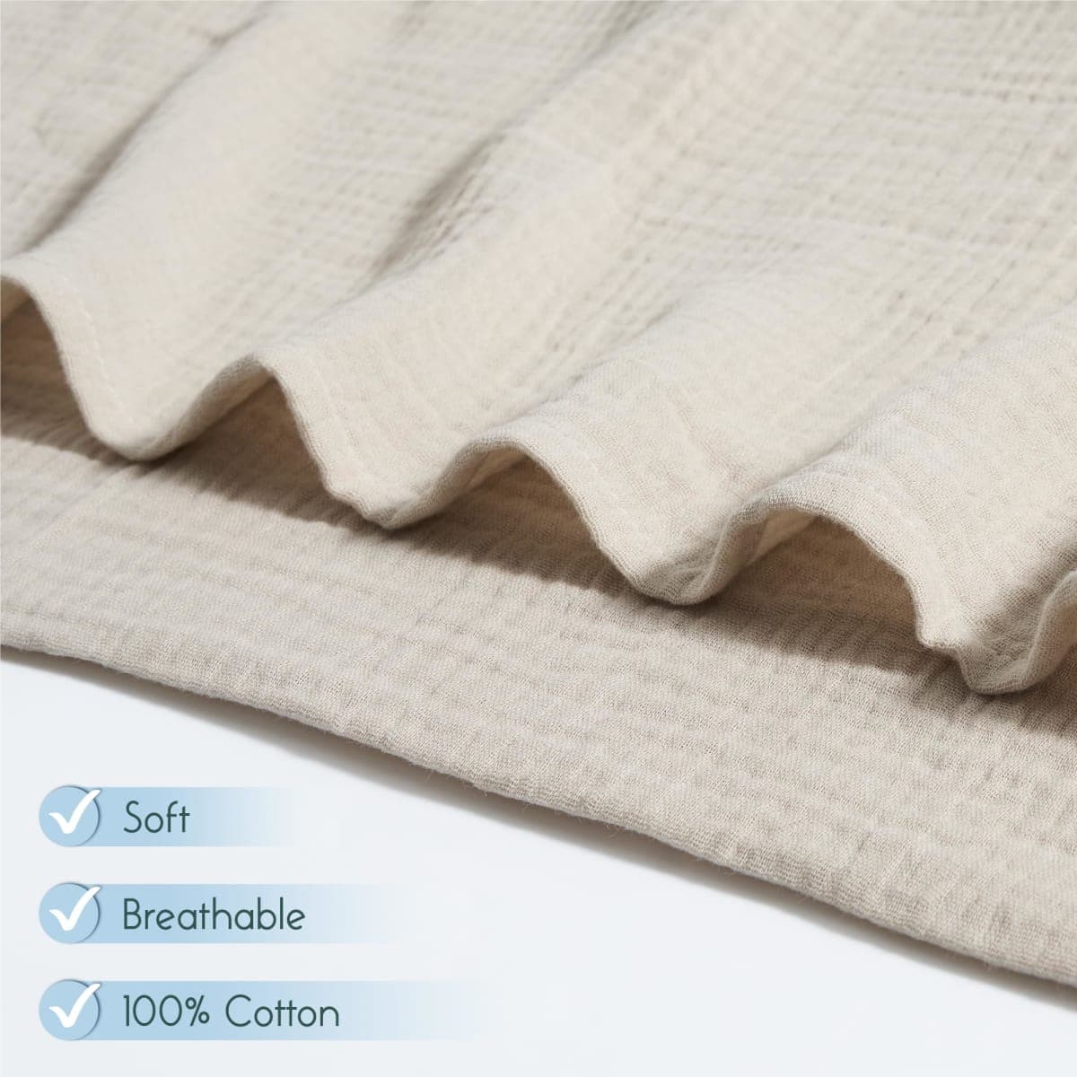 Meracorallo Muslin Swaddle Blanket, 100% Cotton Receiving Blanket Soft and Breathable Swaddle Wrap for Baby Boys and Girls, Beige thumbnail 3
