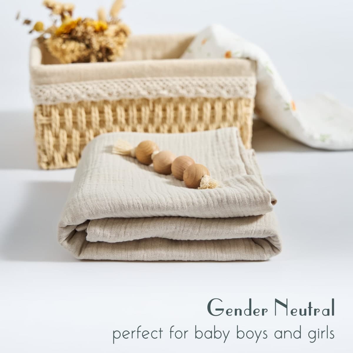 Meracorallo Muslin Swaddle Blanket, 100% Cotton Receiving Blanket Soft and Breathable Swaddle Wrap for Baby Boys and Girls, Beige thumbnail 4