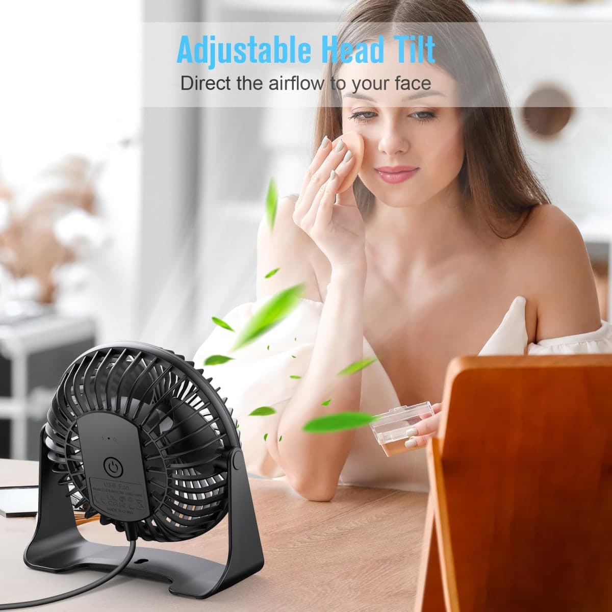 BESKAR USB Small Desk Fan, Portable Fans with 3 Speeds Strong Airflow, Quiet Operation and 360°Rotate, Personal Table Fan for Home,Office, Bedroom thumbnail 4