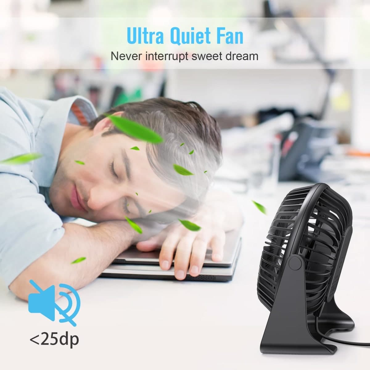 BESKAR USB Small Desk Fan, Portable Fans with 3 Speeds Strong Airflow, Quiet Operation and 360°Rotate, Personal Table Fan for Home,Office, Bedroom thumbnail 5