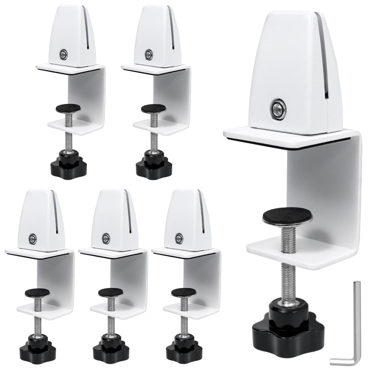 HIOFCSIR Adjustable Desk Divider Partition Clips, Sneeze Guard Support Clamps for 1/8 to 1 Thick Panels, Desk Privacy Panel Clips for Office and Home Use, 6-Pack, White — image 1