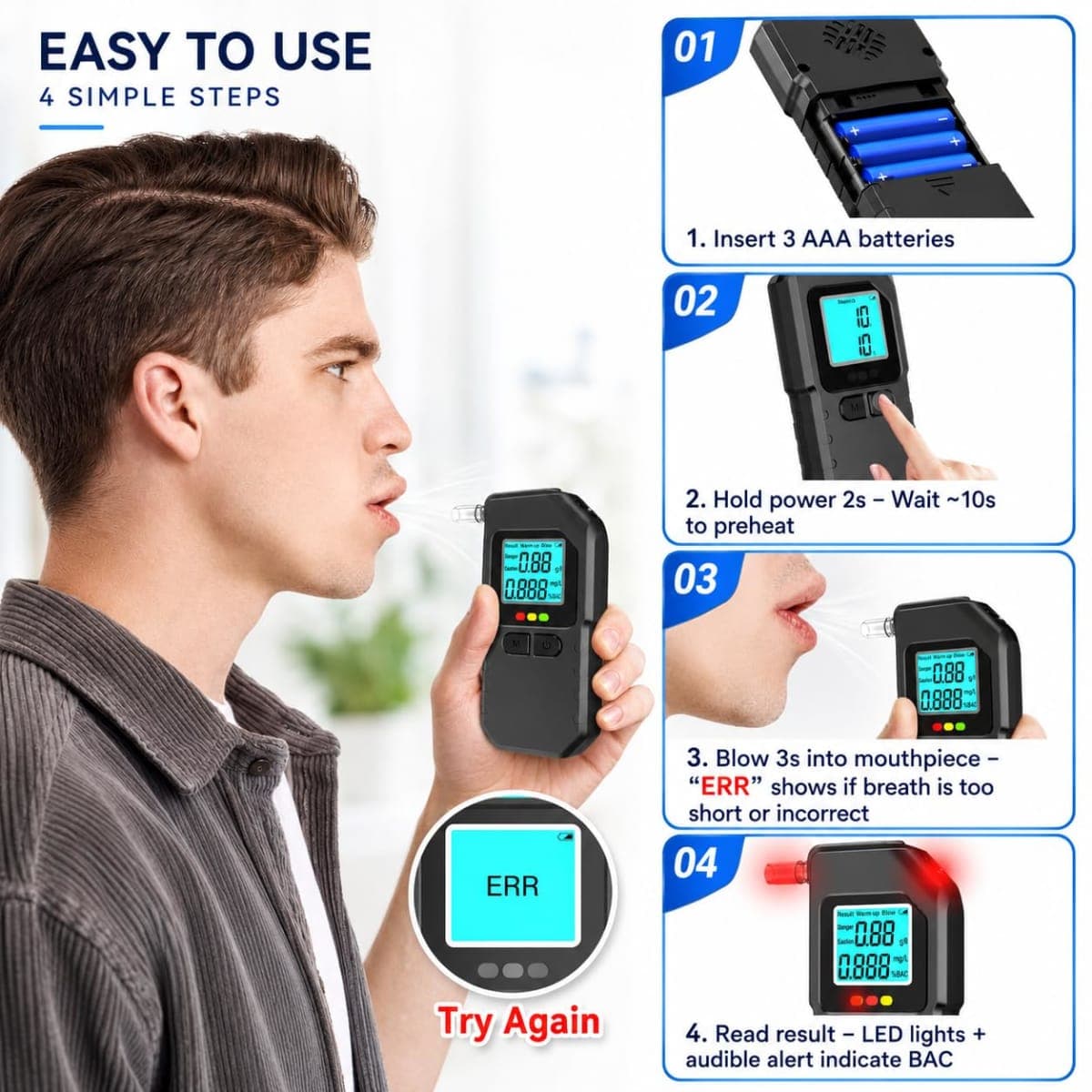 Breathalyzer, Upgraded Portable Professional High-Accuracy Breathalyzers for Alcohol with LCD Digital Display, Personal Alcohol Breathalyzer Tester for Home thumbnail 2